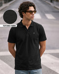 Men's Black Textured Mercerized Polo T-shirt