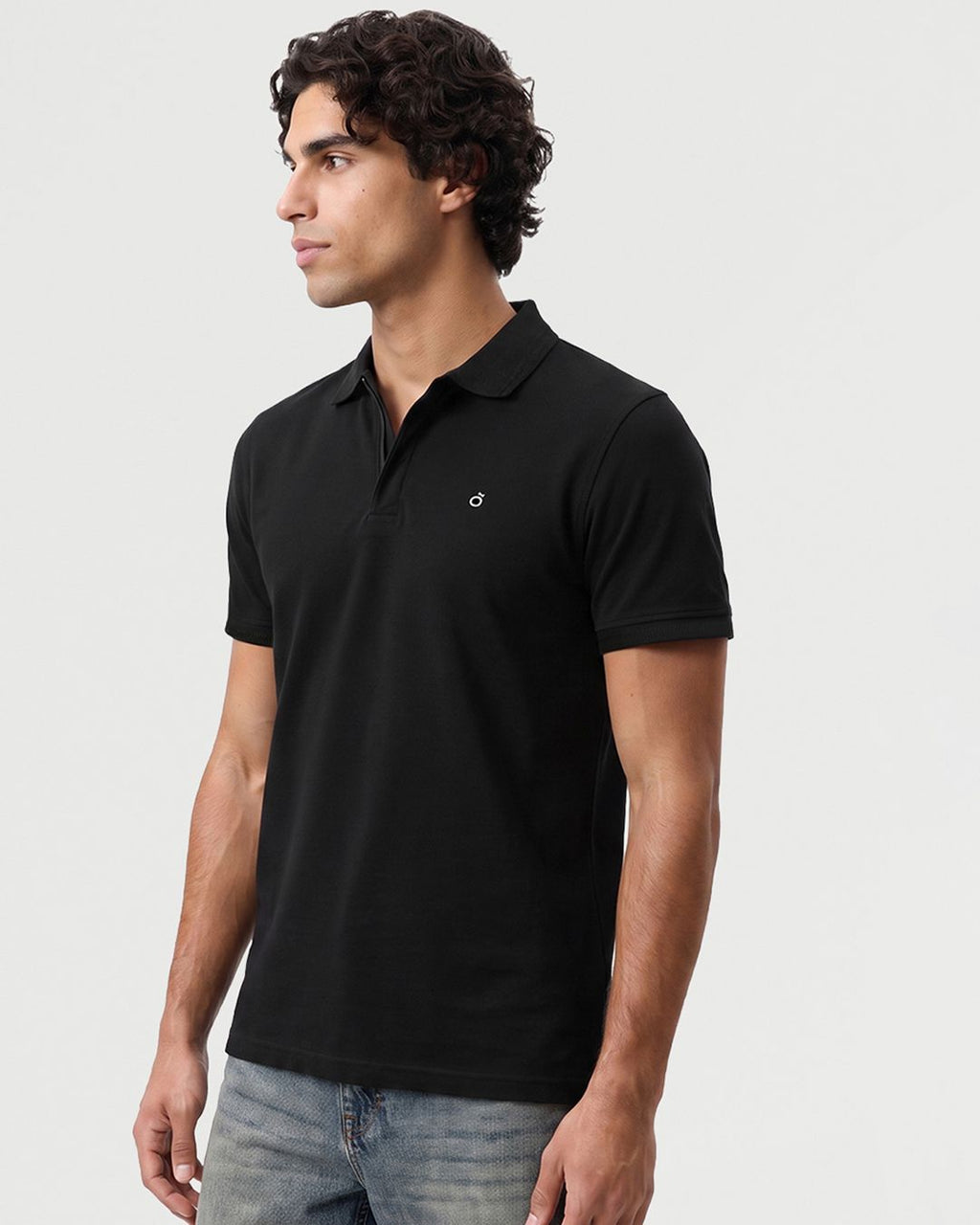 Men's Black Textured Mercerized Polo T-shirt