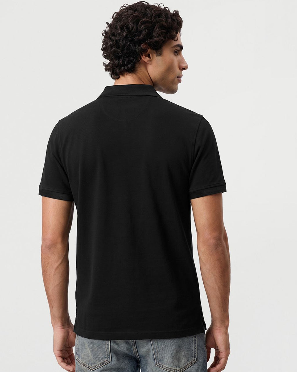 Men's Black Textured Mercerized Polo T-shirt