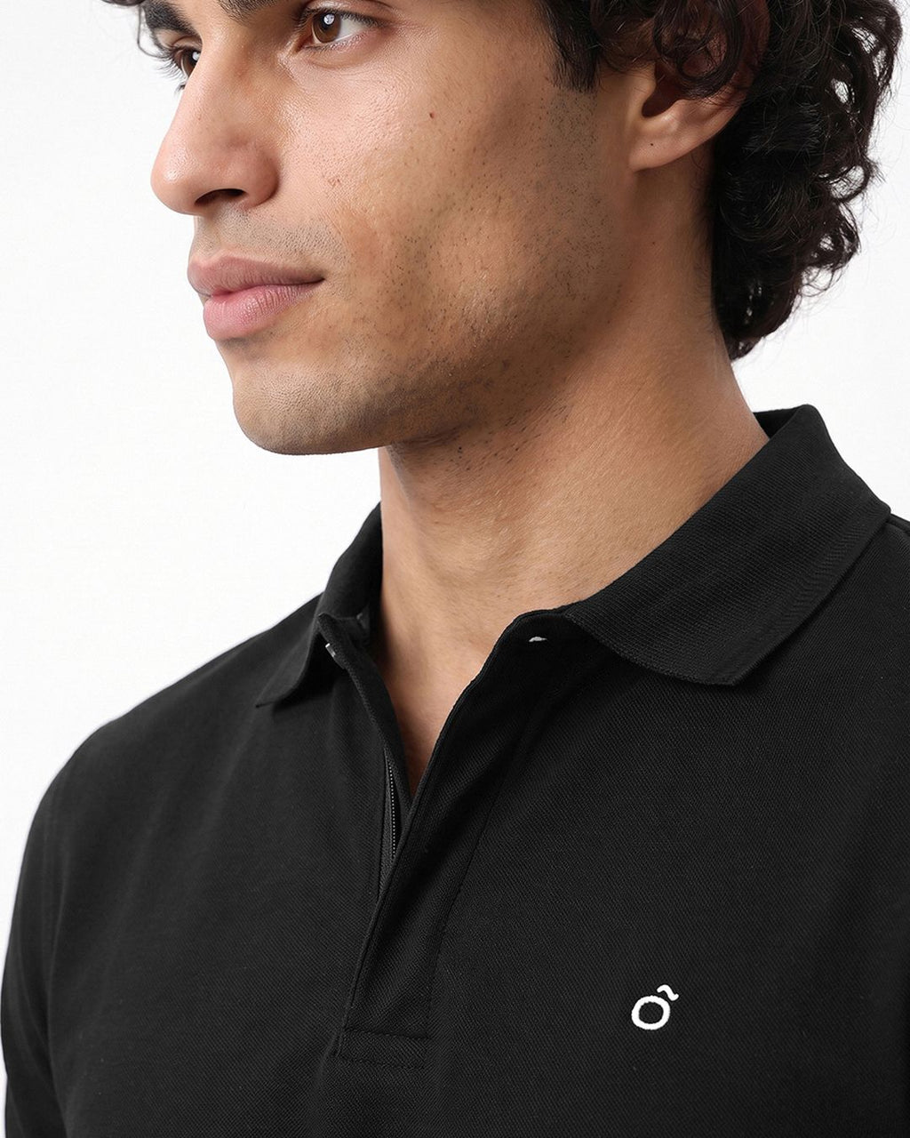 Men's Black Textured Mercerized Polo T-shirt