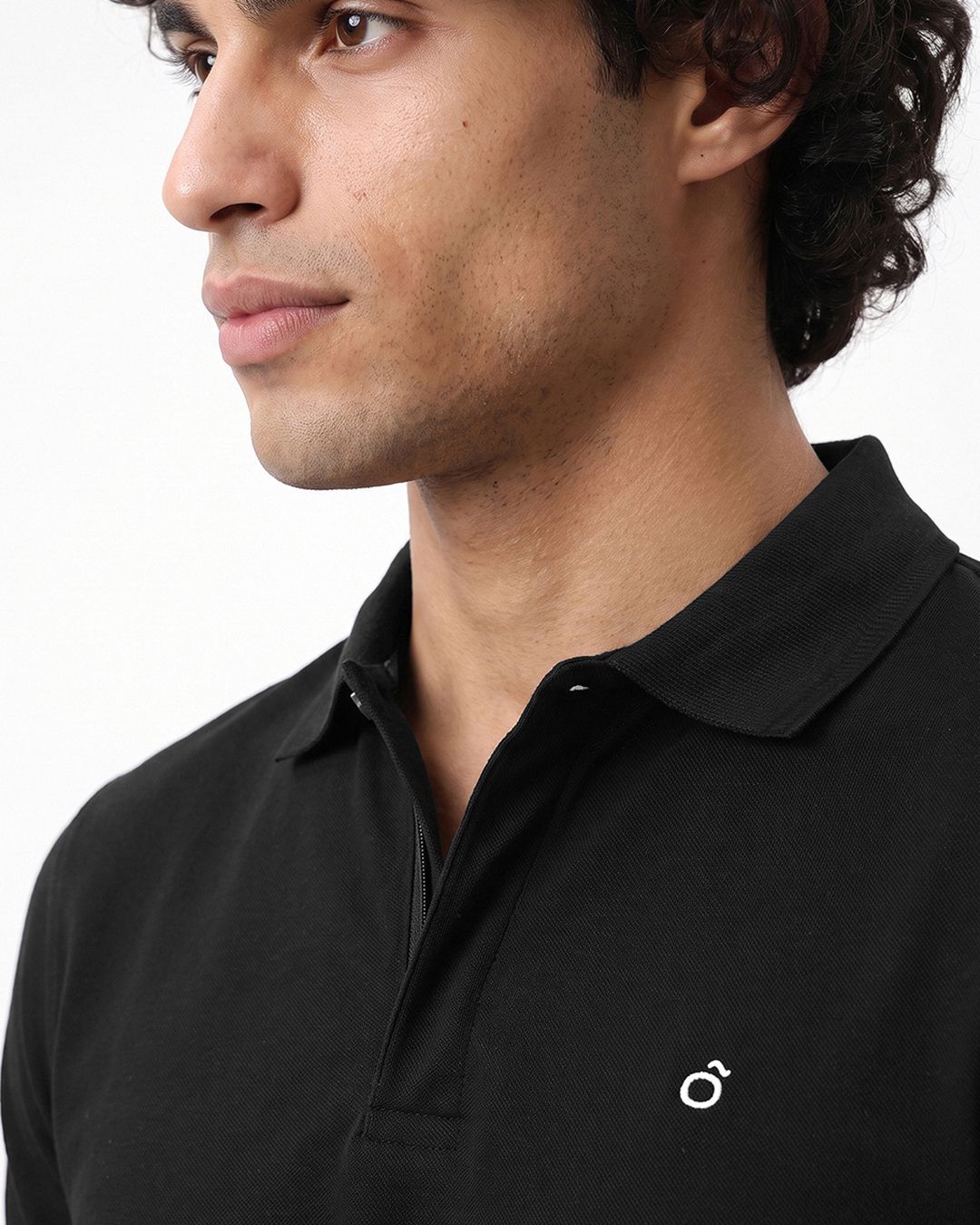 Men's Black Textured Mercerized Polo T-shirt