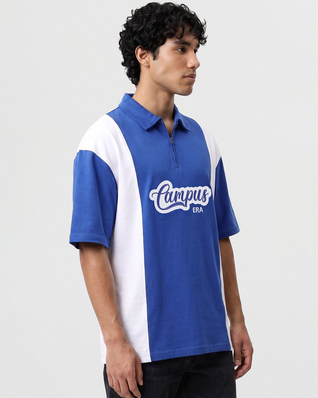 Men's Blue & White Embroidered Oversized Polo T-shirt Morrislane