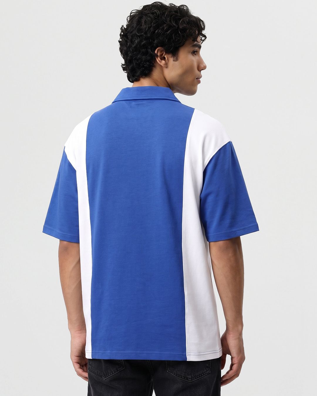 Men's Blue & White Embroidered Oversized Polo T-shirt Morrislane
