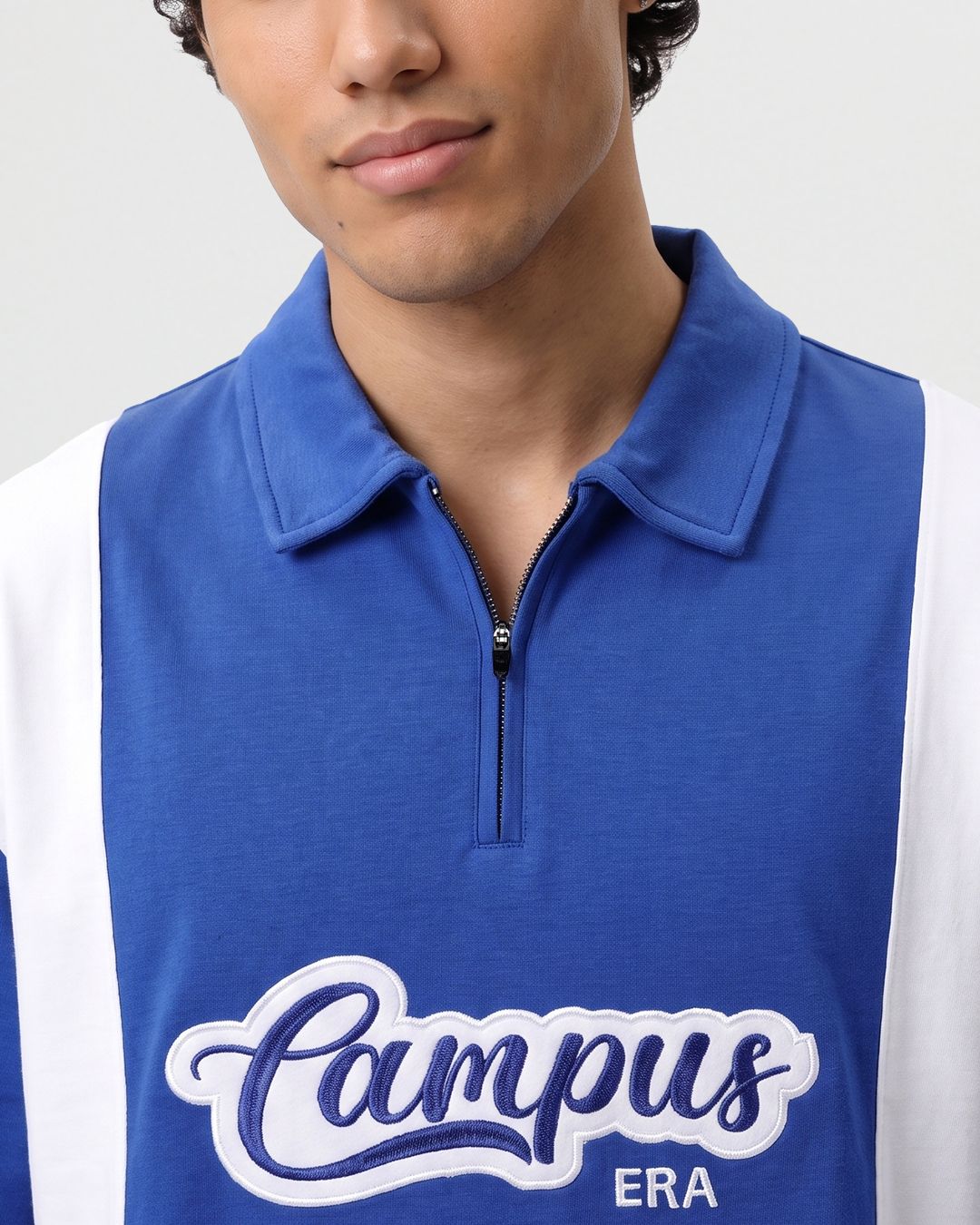 Men's Blue & White Embroidered Oversized Polo T-shirt Morrislane
