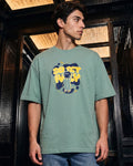 Men's Green Social Graphic Printed Oversized T-shirt