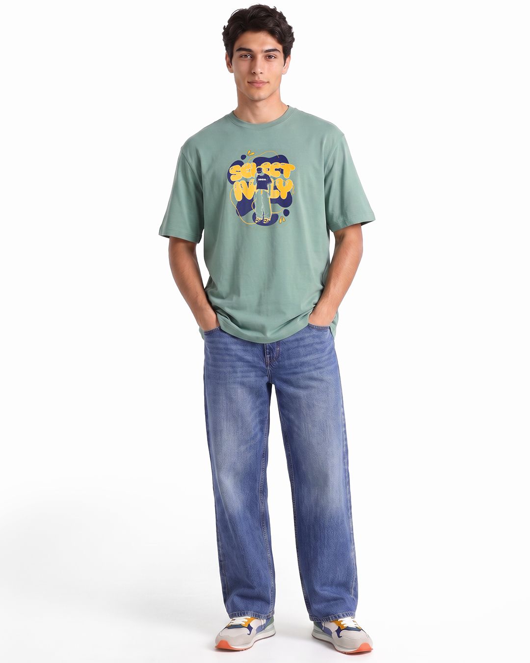 Men's Green Social Graphic Printed Oversized T-shirt