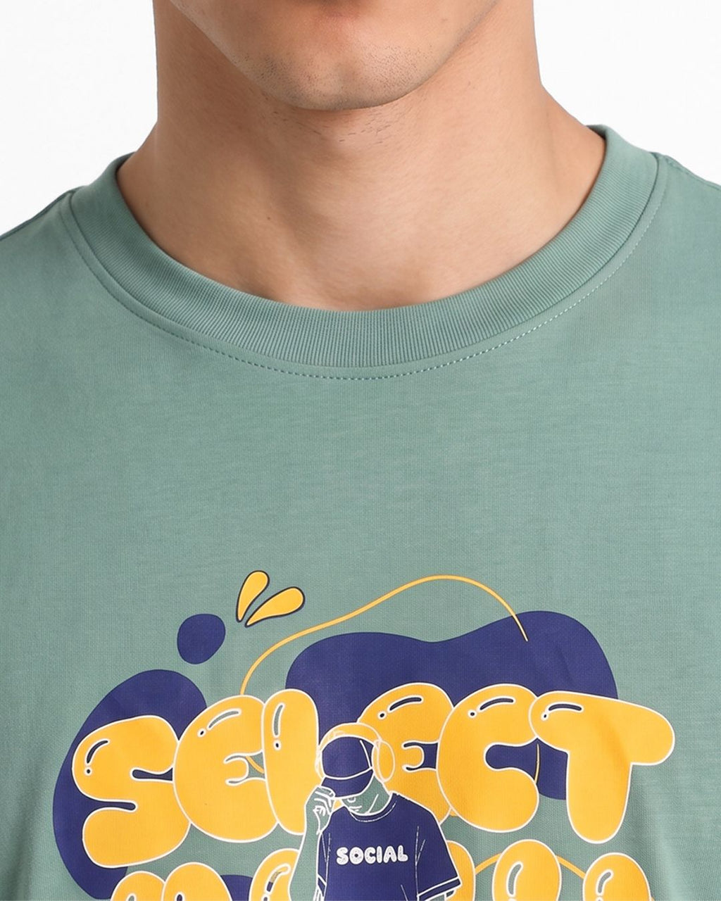 Men's Green Social Graphic Printed Oversized T-shirt