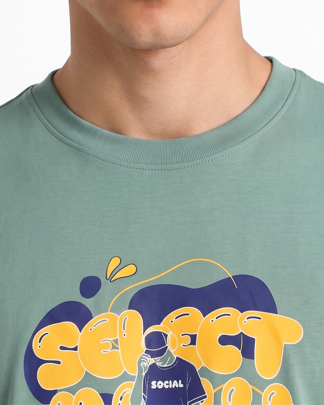 Men's Green Social Graphic Printed Oversized T-shirt