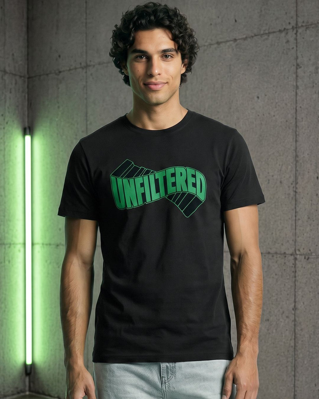 Men's Black Unfiltered Typography T-shirt