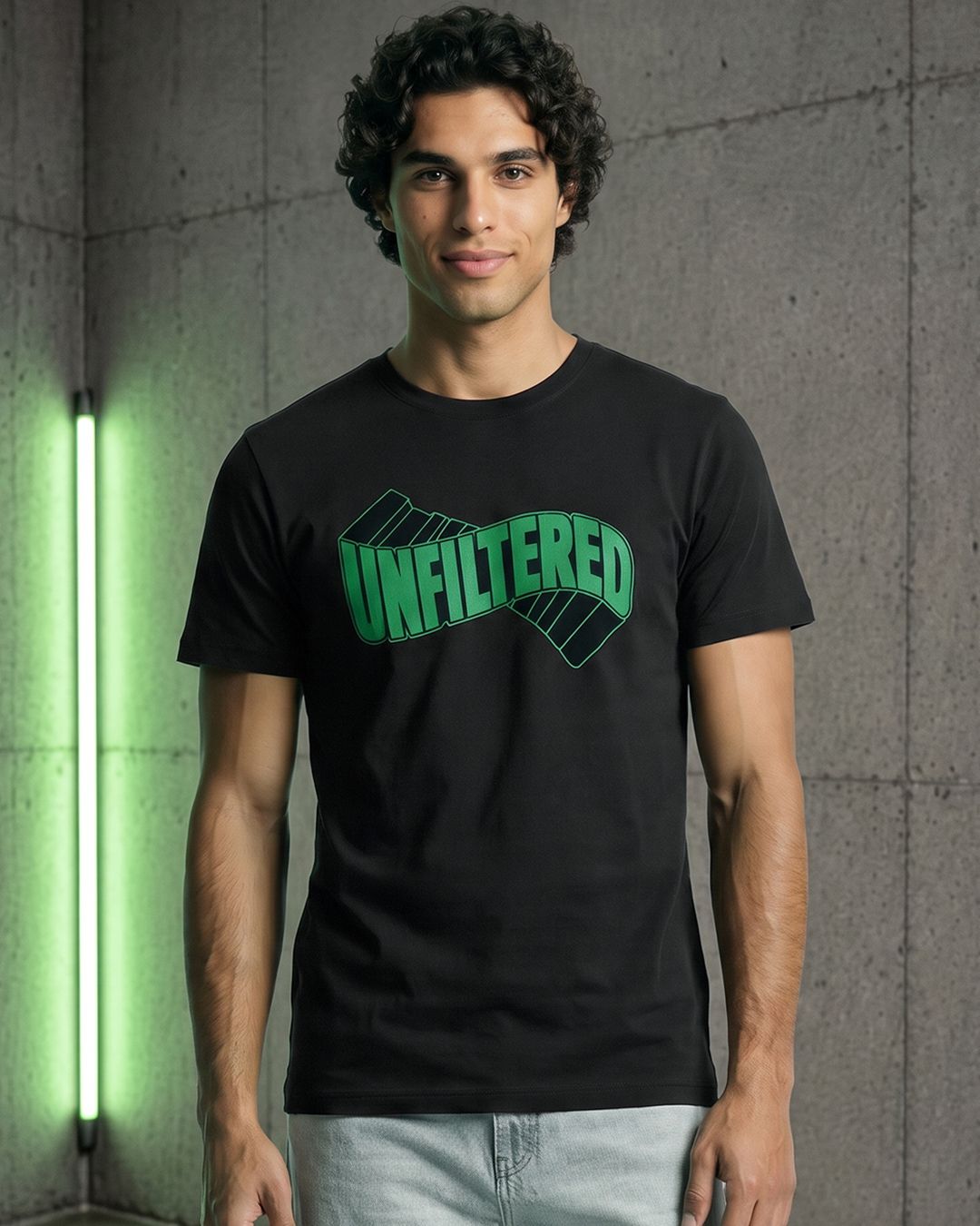 Men's Black Unfiltered Typography T-shirt