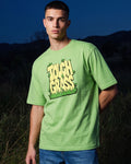 Men's Green Touch Grass Graphic Printed Oversized T-shirt