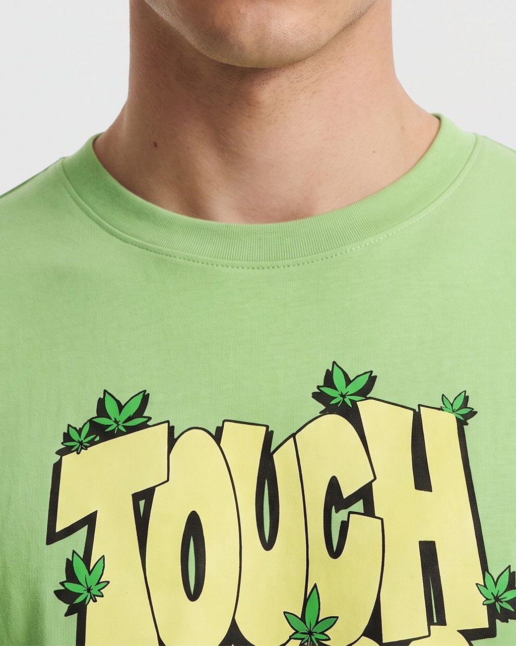 Men's Green Touch Grass Graphic Printed Oversized T-shirt