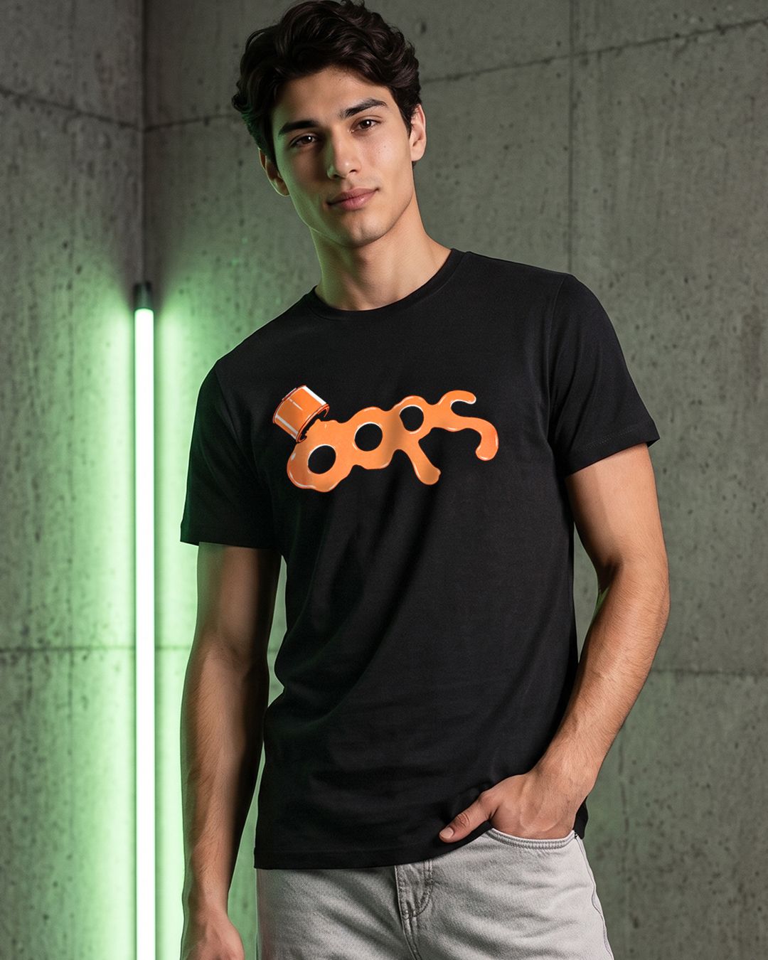 Men's Black Oops Typography T-shirt
