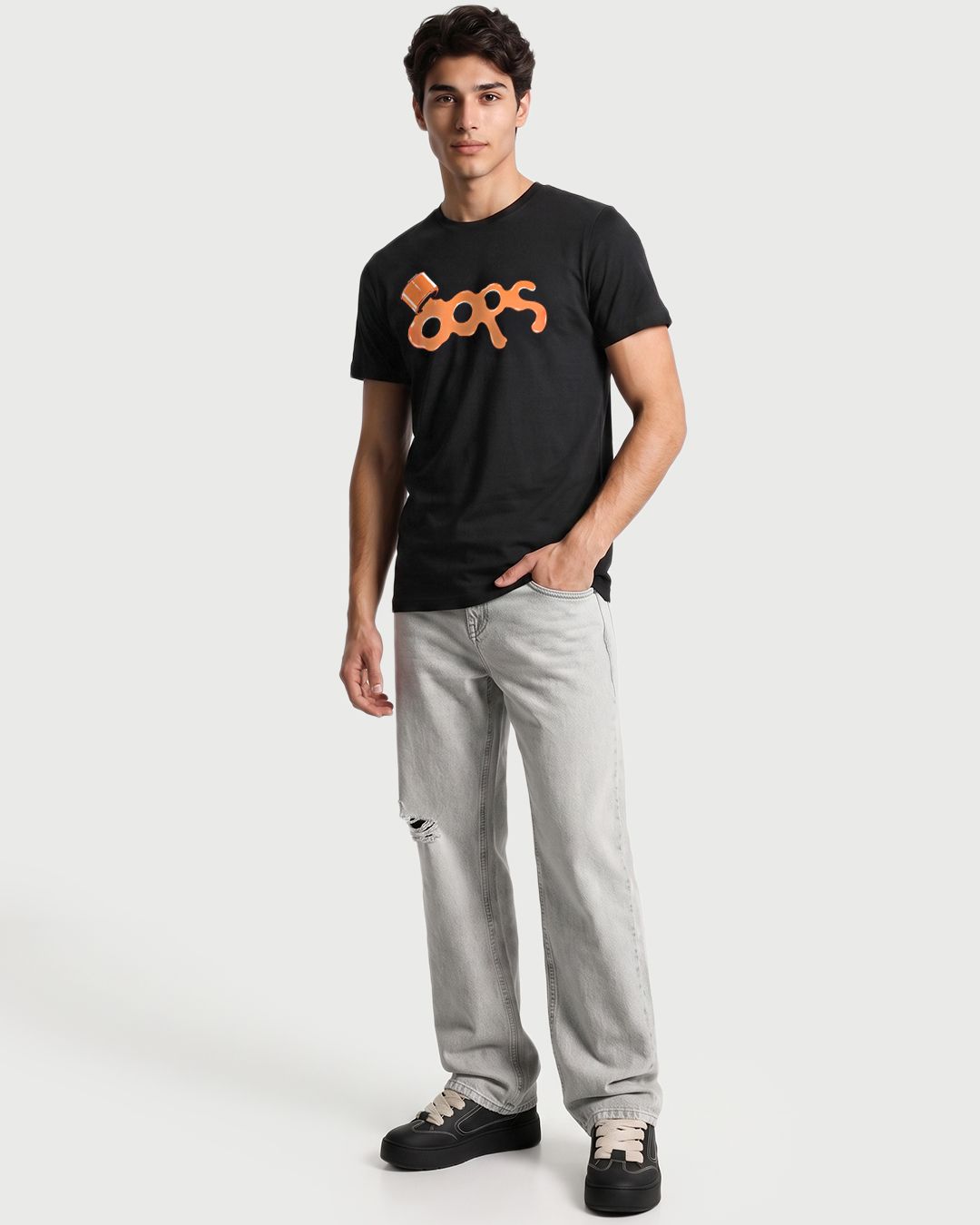 Men's Black Oops Typography T-shirt