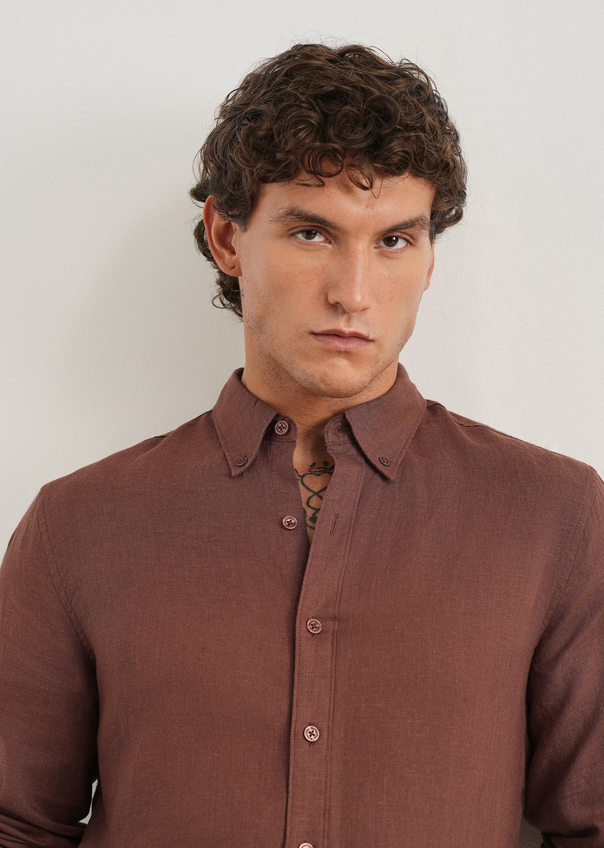 100% Pure Linen Umber Brown Shirt
