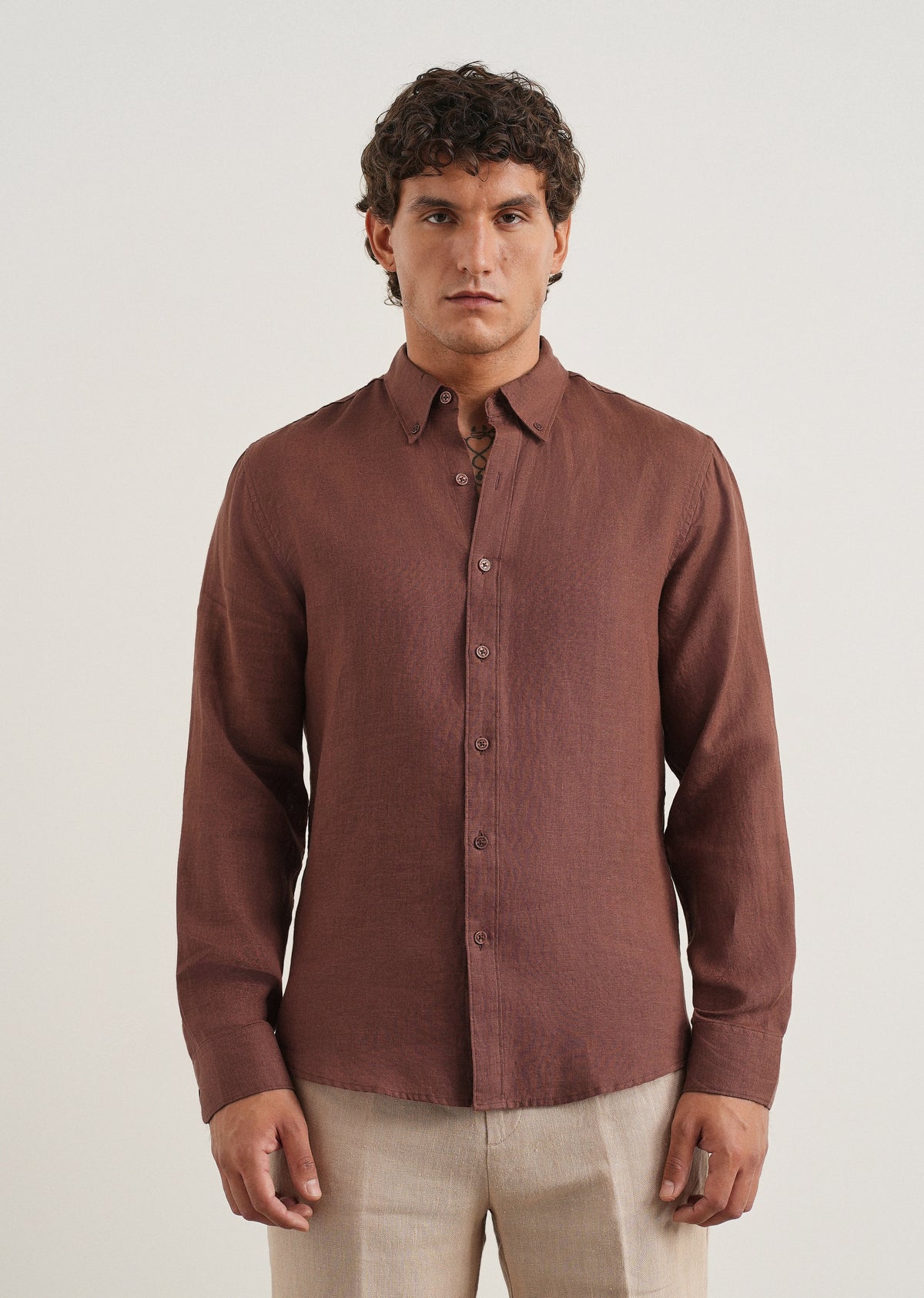 100% Pure Linen Umber Brown Shirt