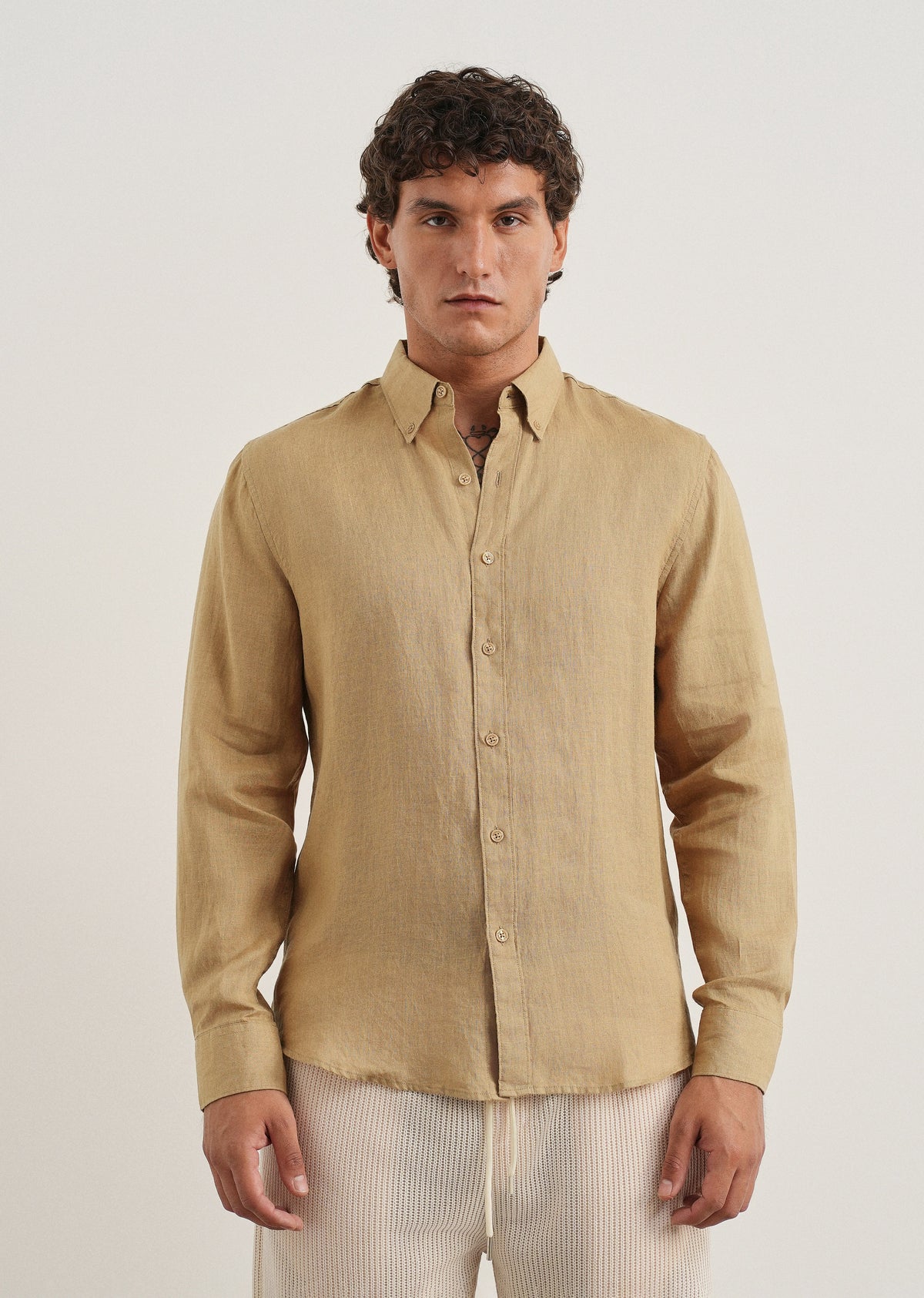 100% Pure Linen Khaki Shirt