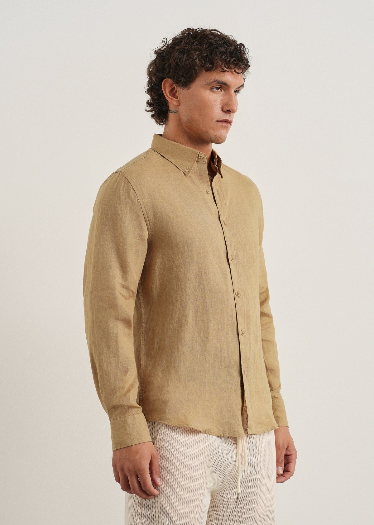 100% Pure Linen Khaki Shirt