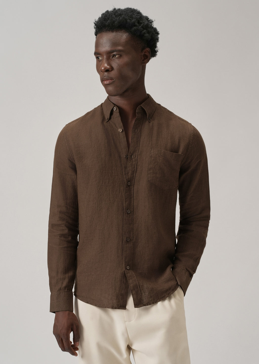100% Pure Brown Linen Shirt