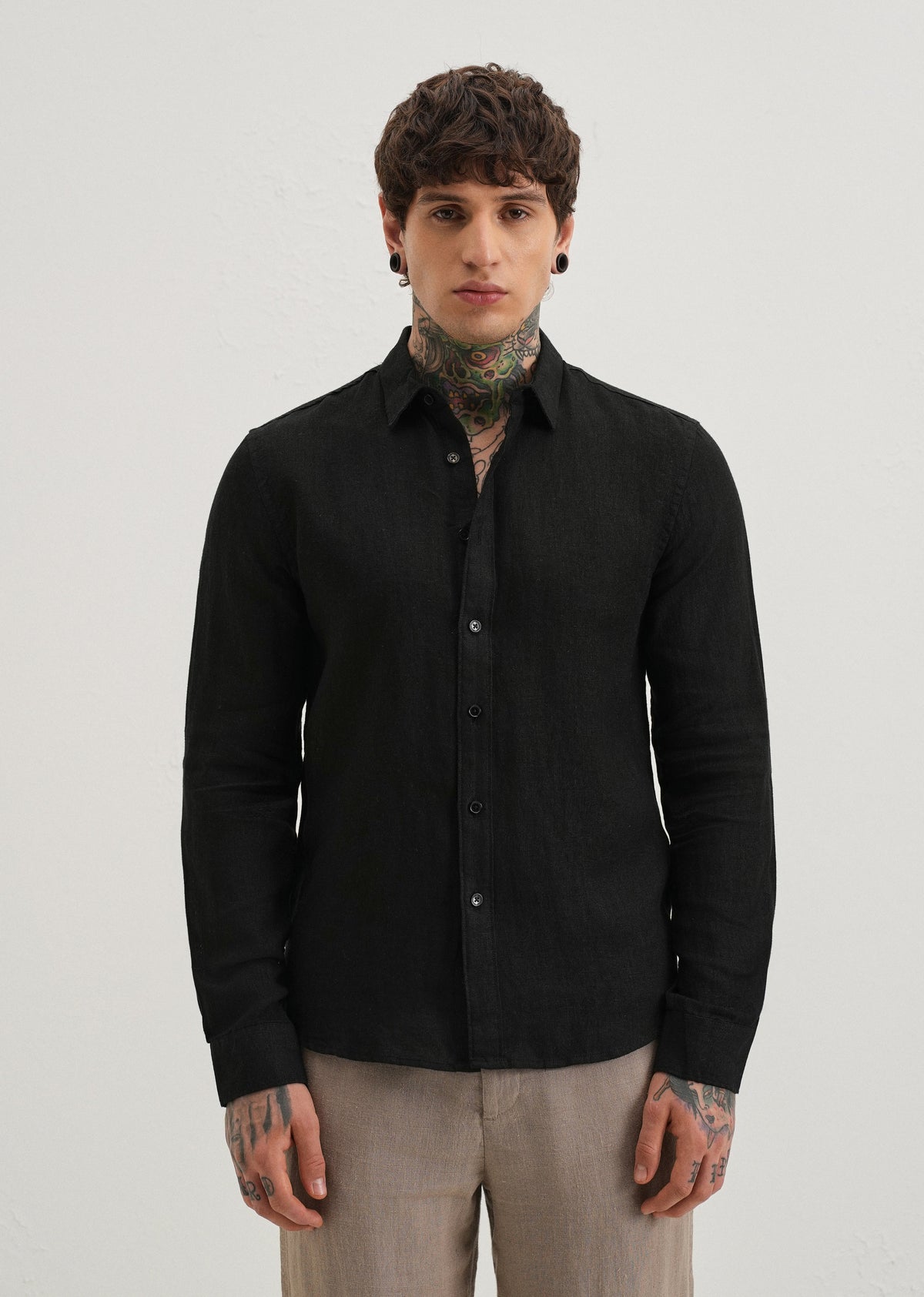 100% Pure Heather Black Linen Shirt