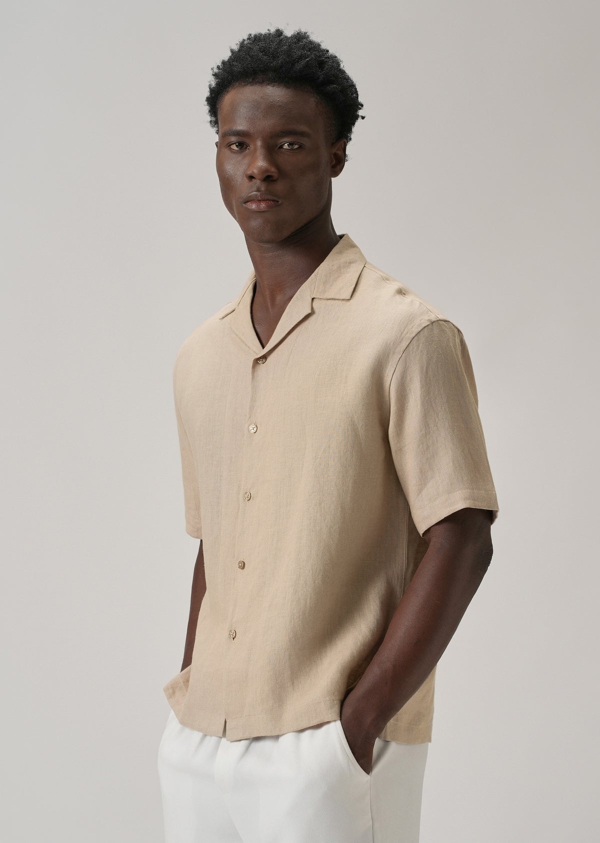 100% Pure Irish Tan Beige Linen Shirt
