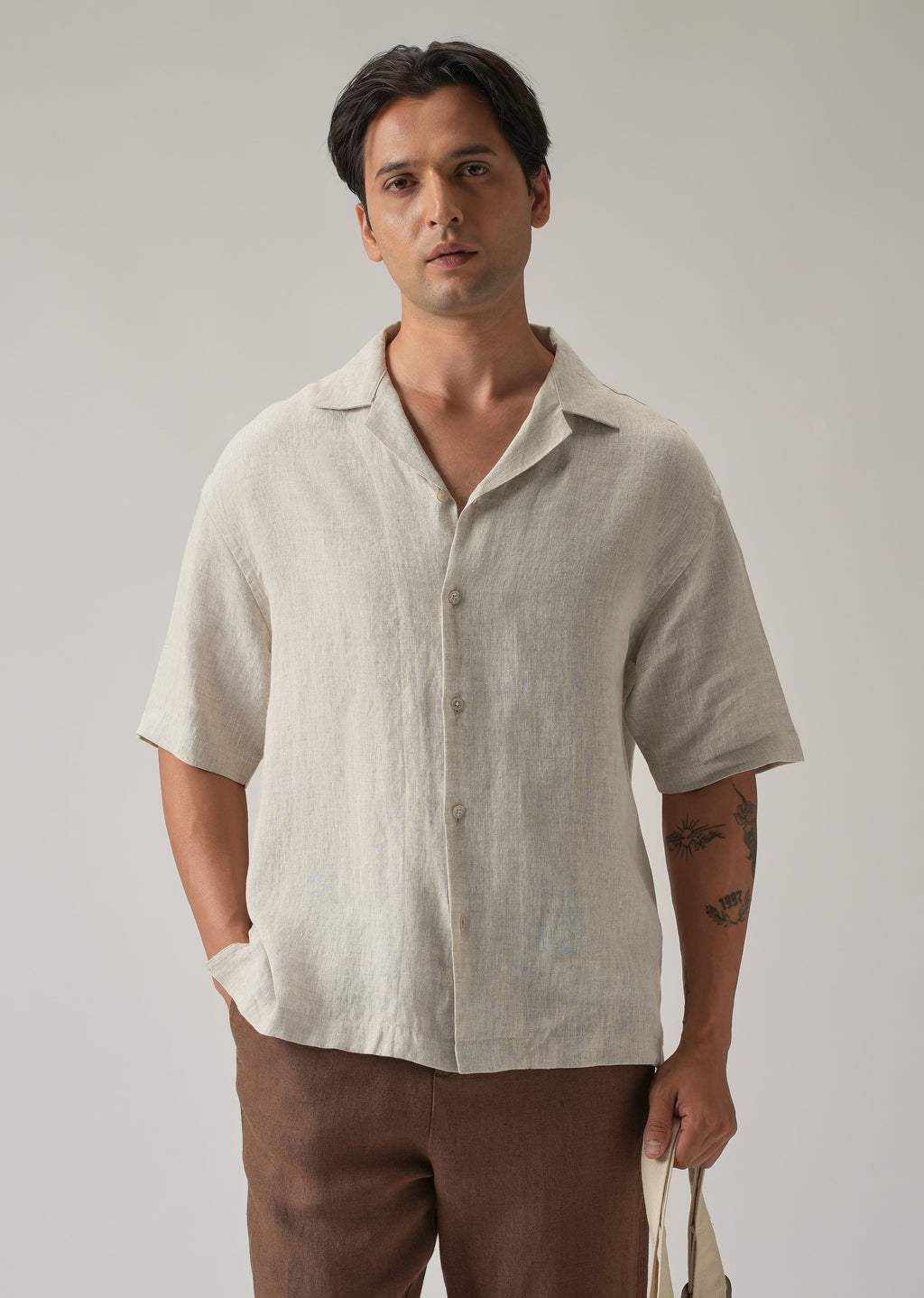 100% Pure Irish Light Beige Linen Shirt