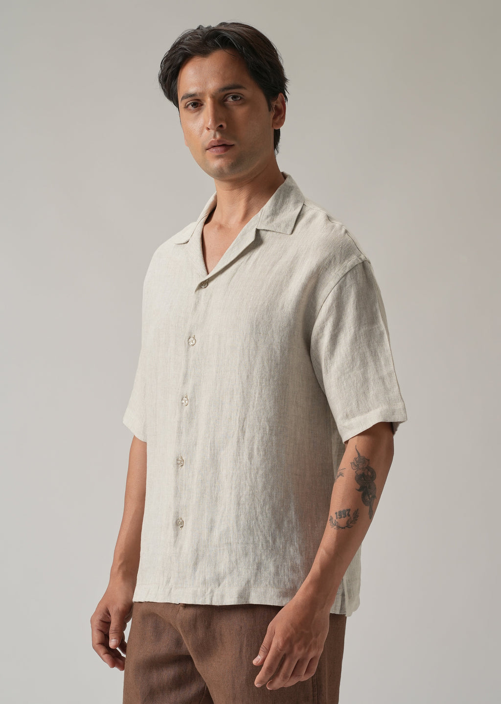 100% Pure Irish Light Beige Linen Shirt