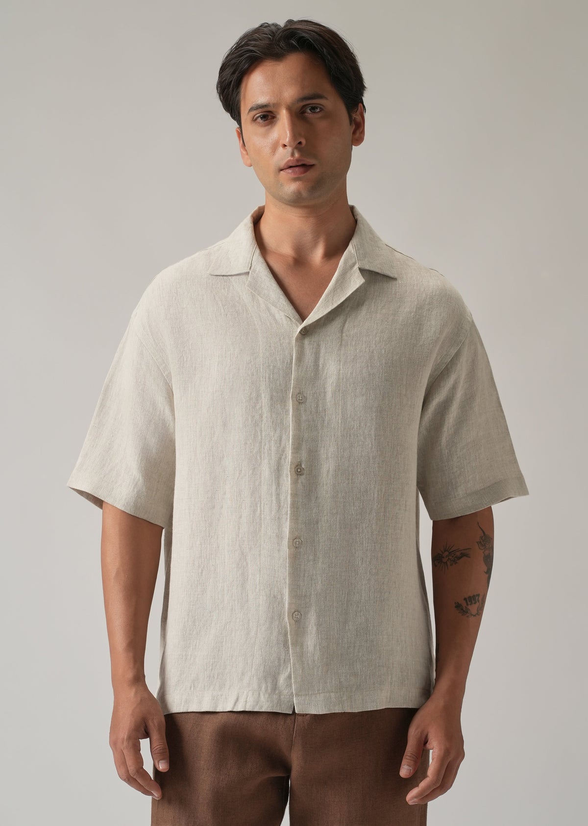 100% Pure Irish Light Beige Linen Shirt
