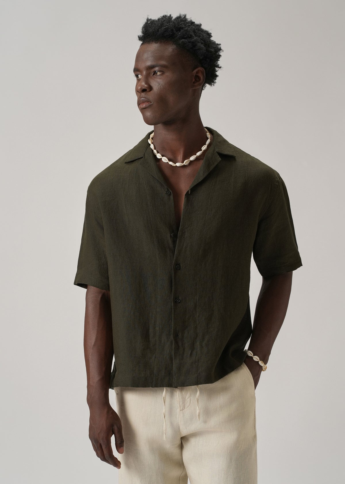 100% Pure Irish Dark Olive Linen Shirt