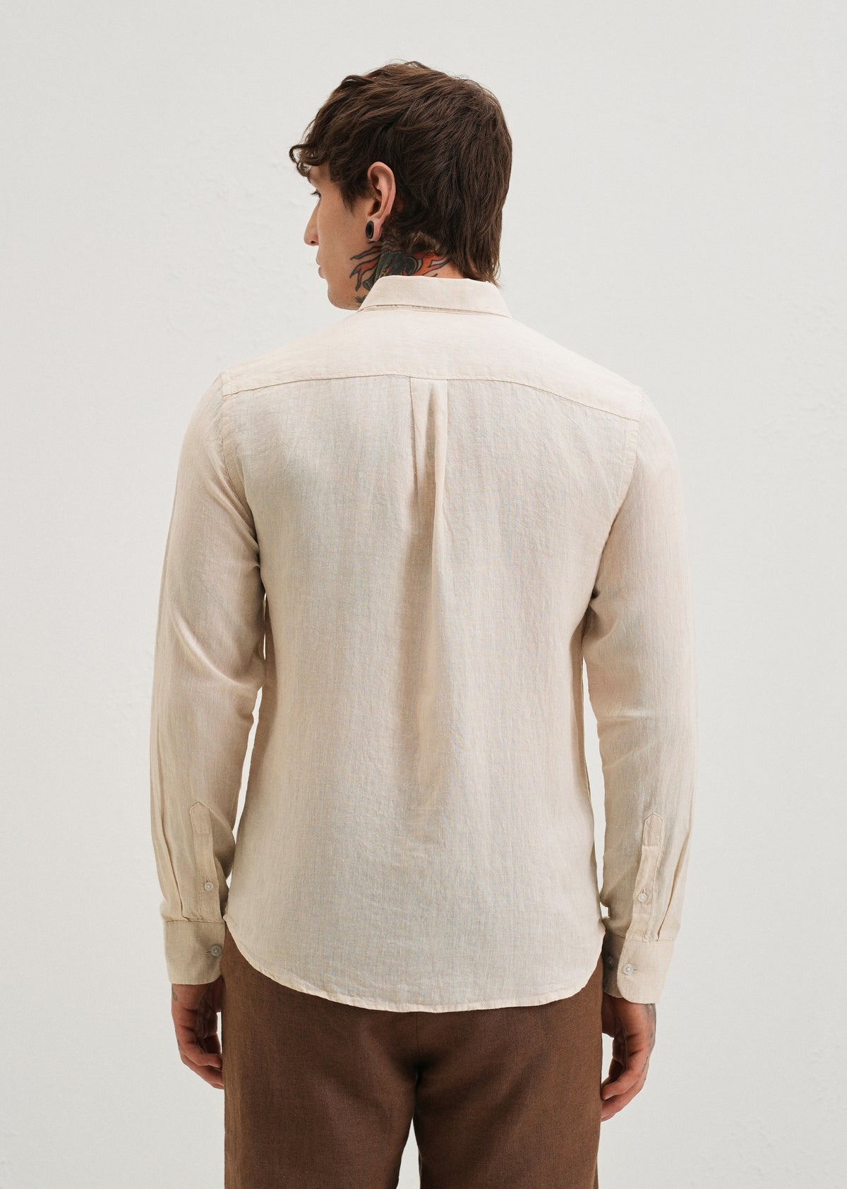 100% Pure Irish Sepia Beige Linen Shirt