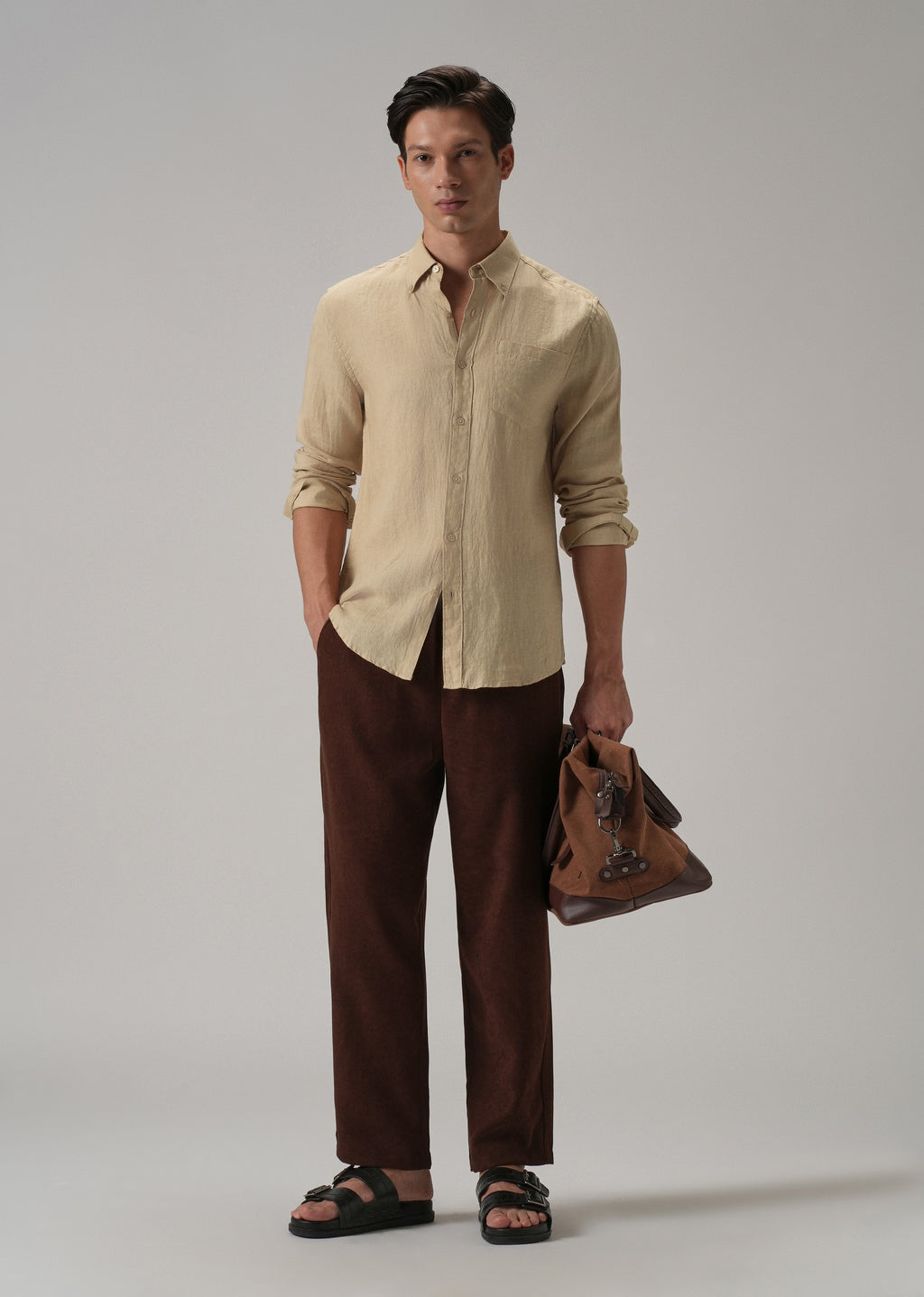 100% Pure Dark Beige Linen Shirt