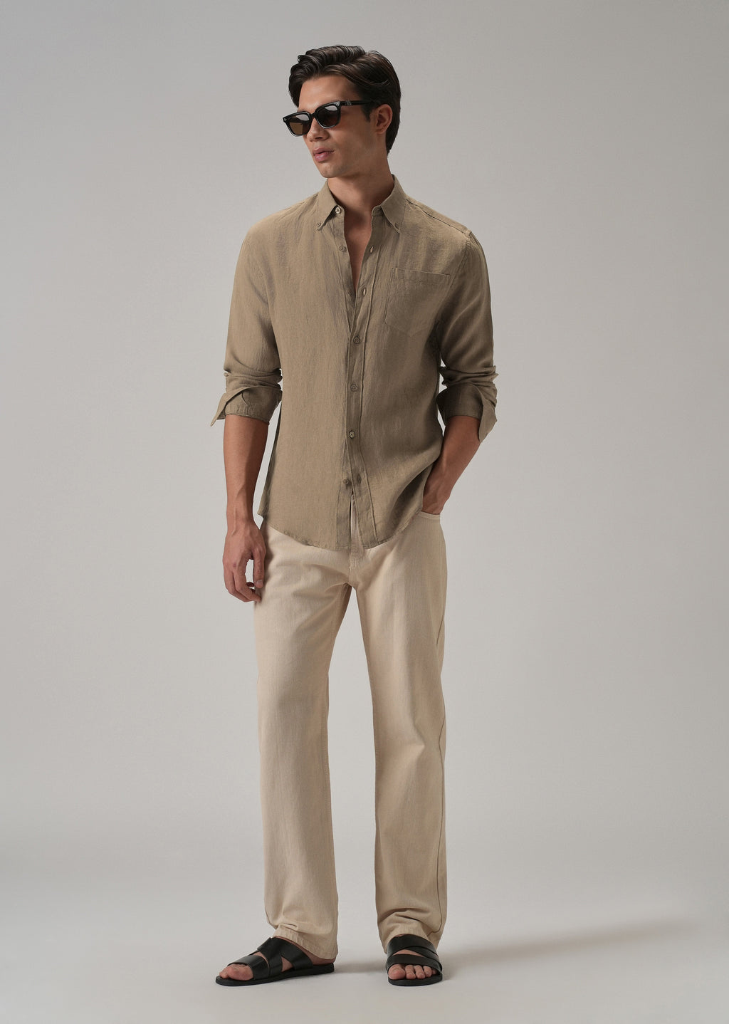 100% Pure Dark Brown Linen Shirt