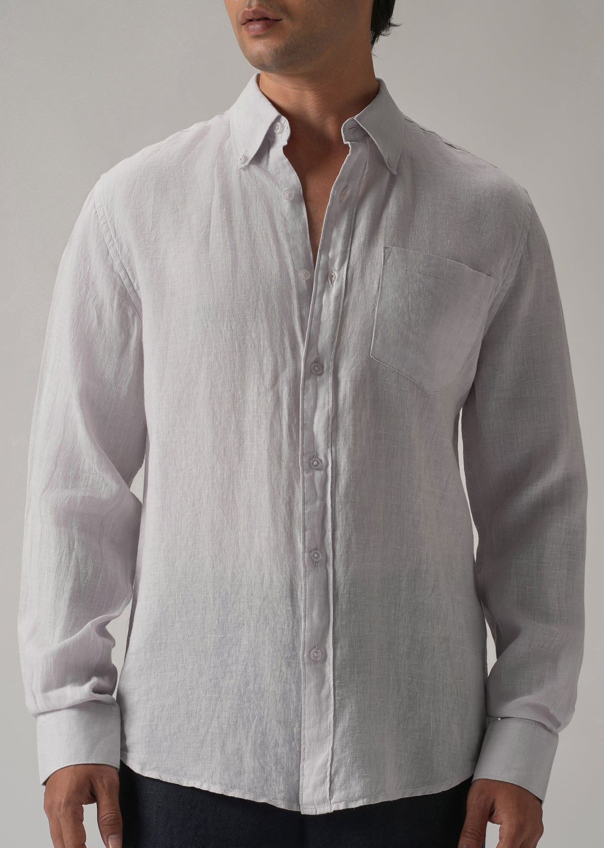 100% Pure Lavender Grey Linen Shirt