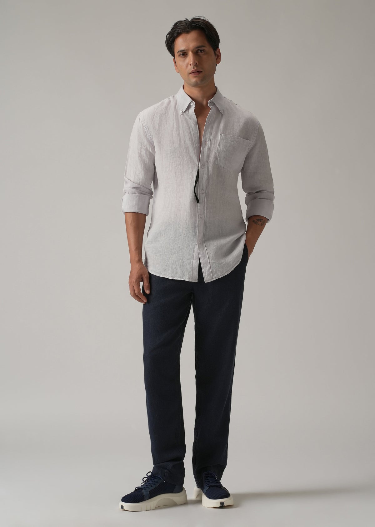 100% Pure Lavender Grey Linen Shirt
