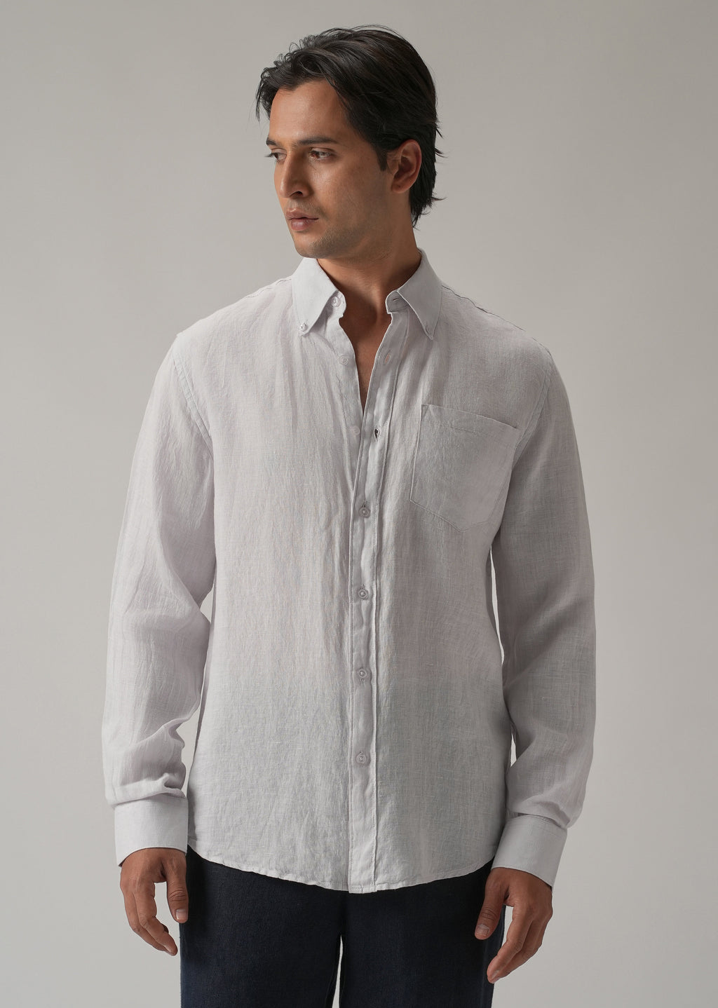 100% Pure Lavender Grey Linen Shirt