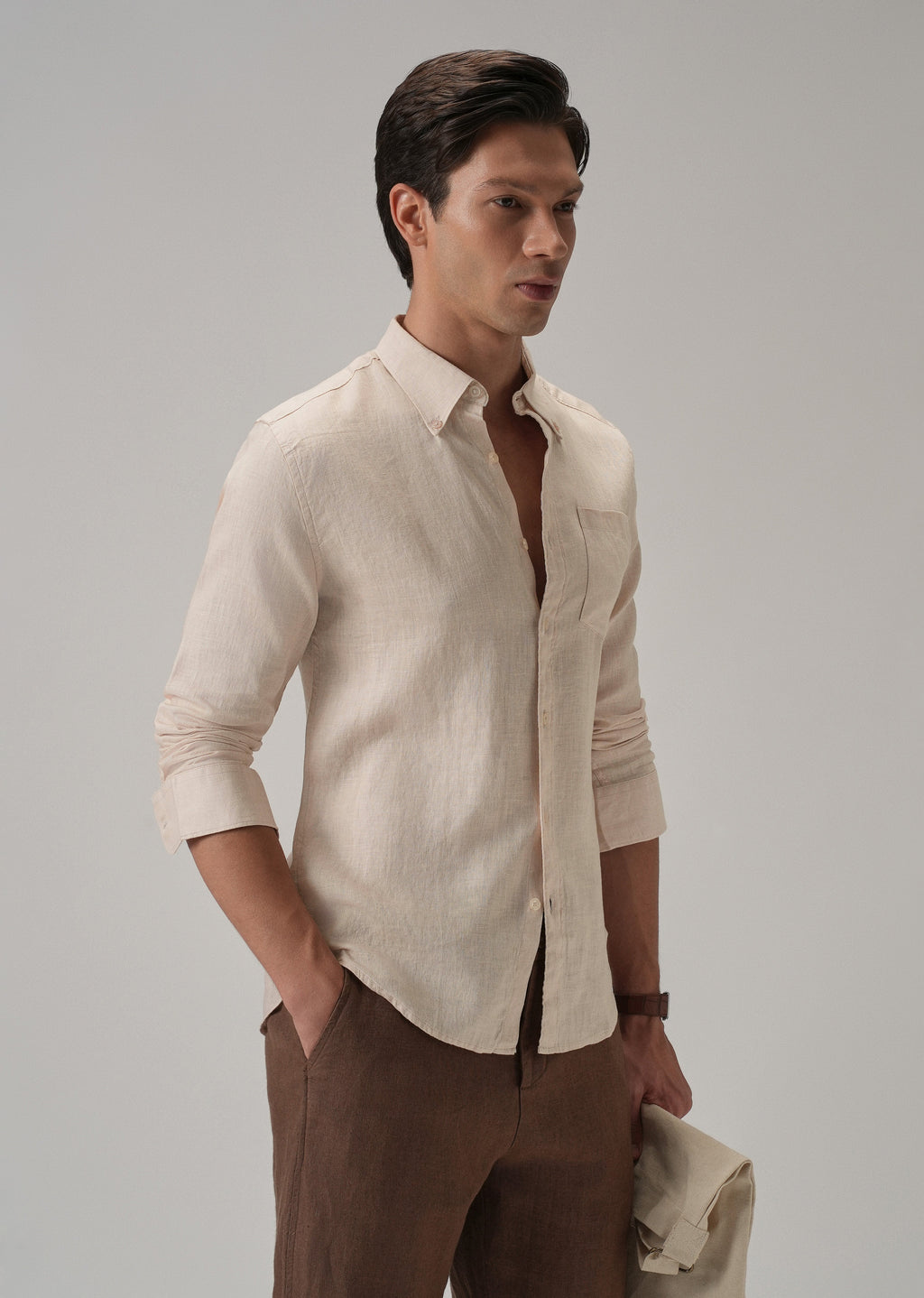 100% Pure Light Peach Linen Shirt