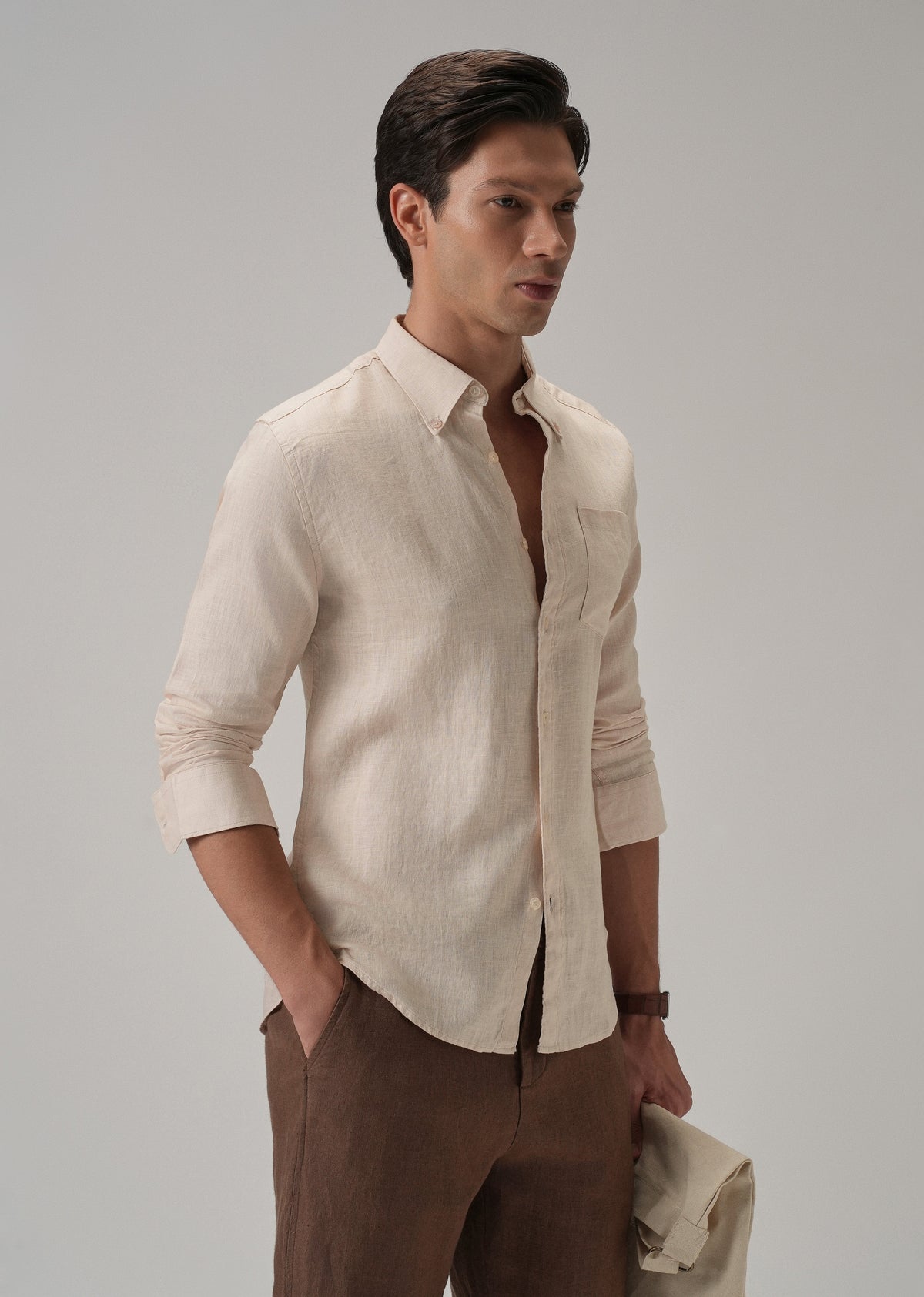 100% Pure Light Peach Linen Shirt