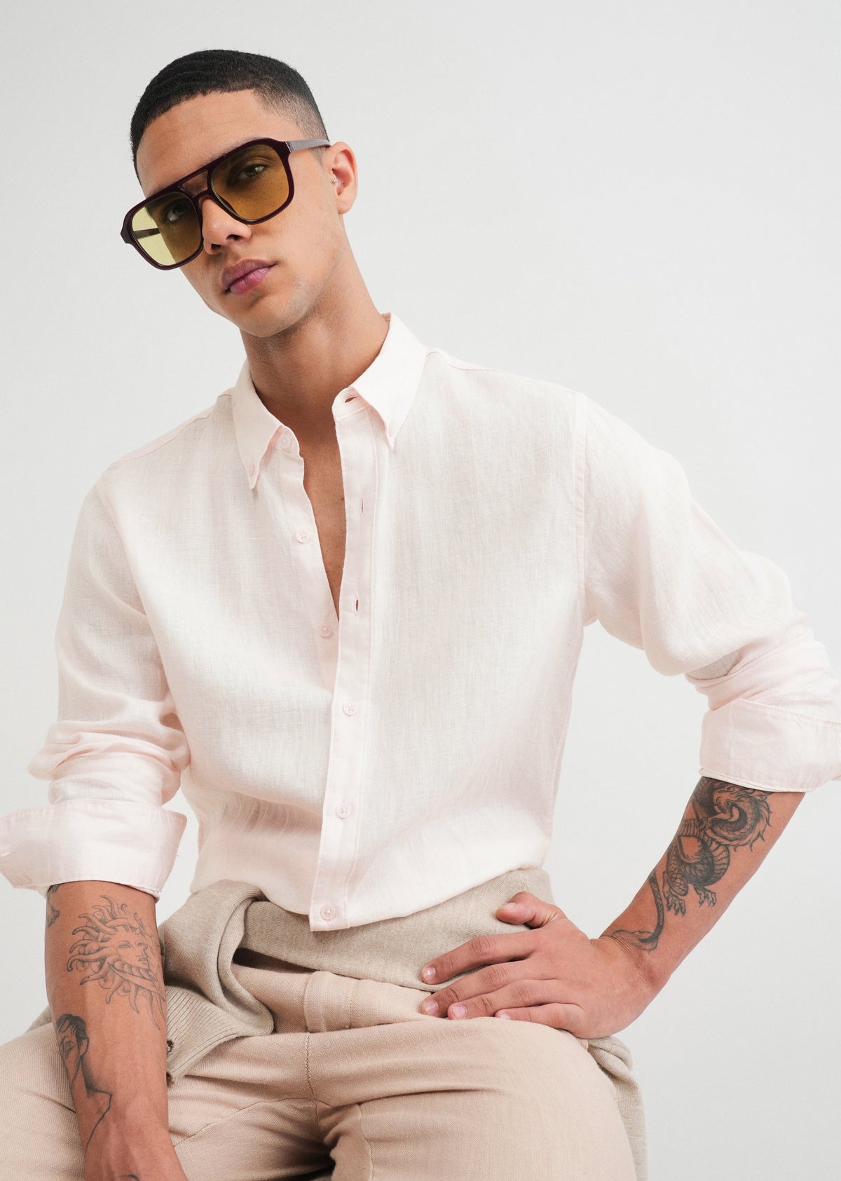 100% Pure Linen Pale Pink Shirt