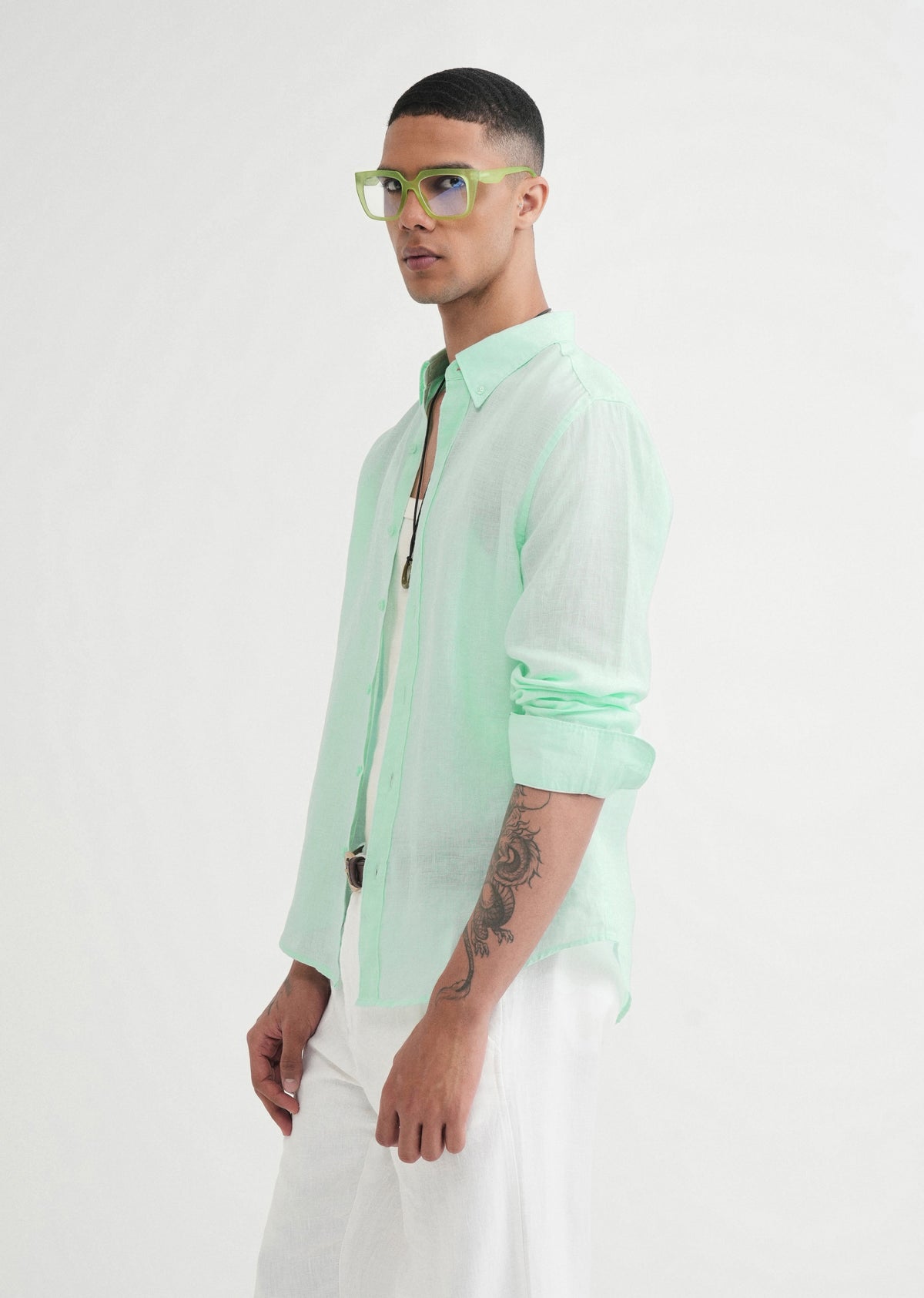 100% Pure Linen Mint Green Shirt