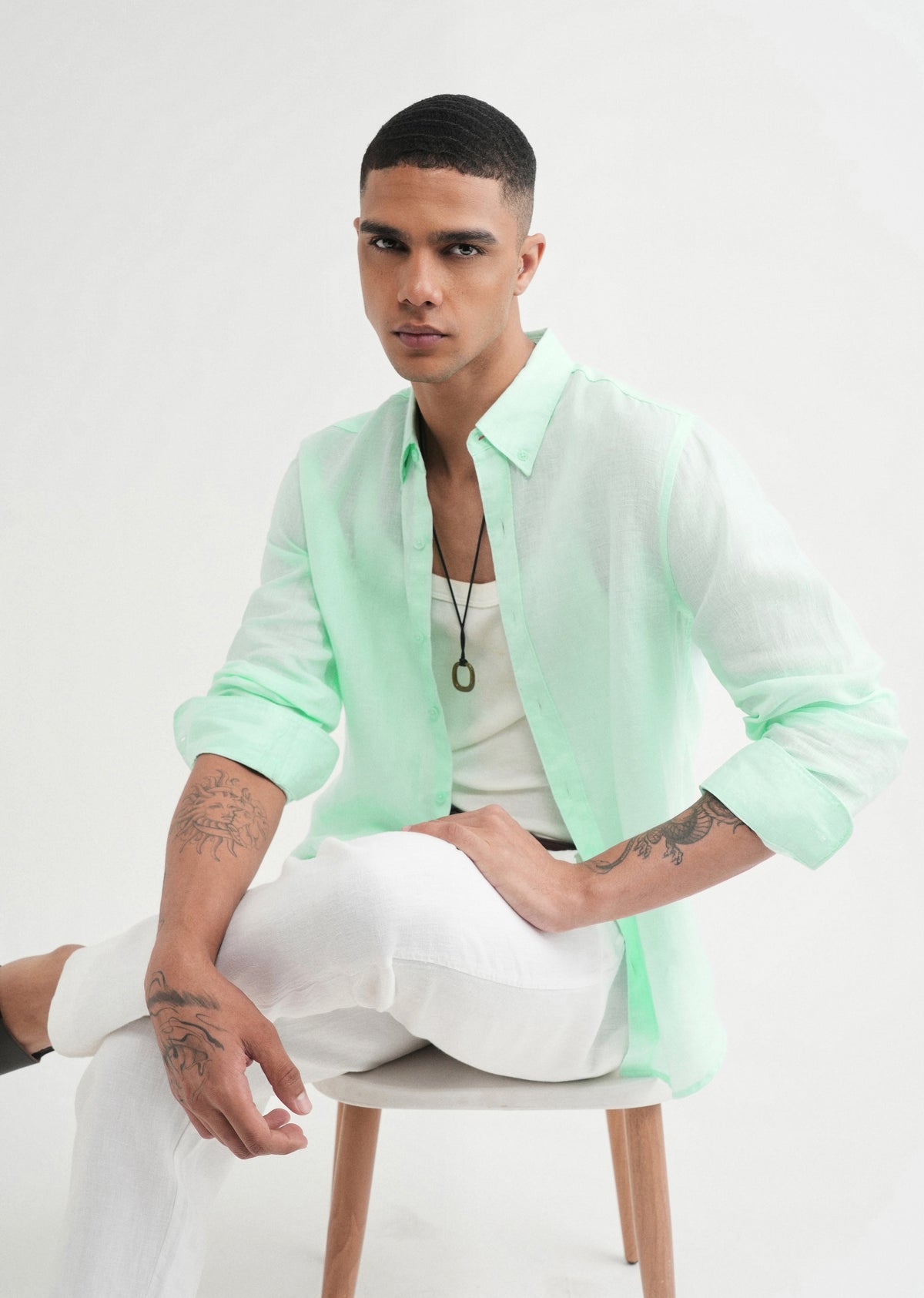 100% Pure Linen Mint Green Shirt