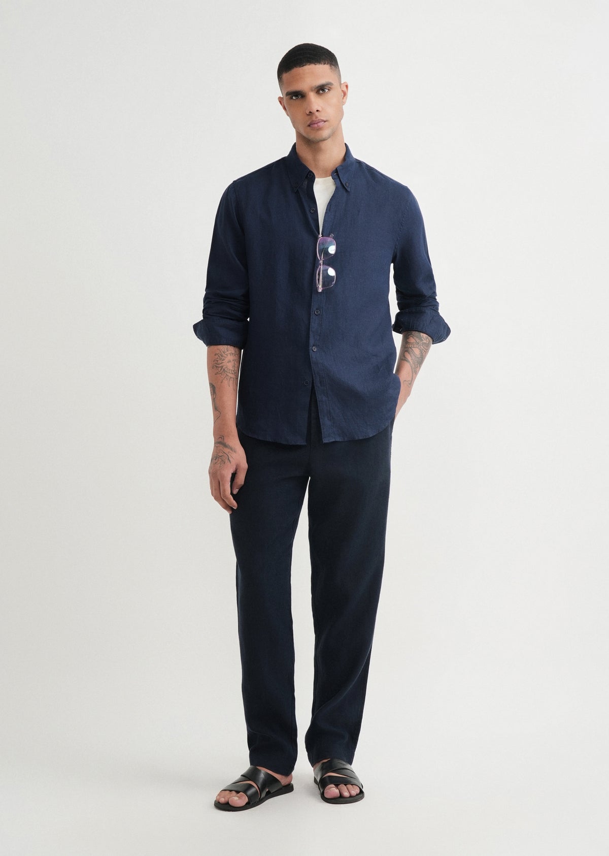 100% Pure Linen Navy Blue Shirt