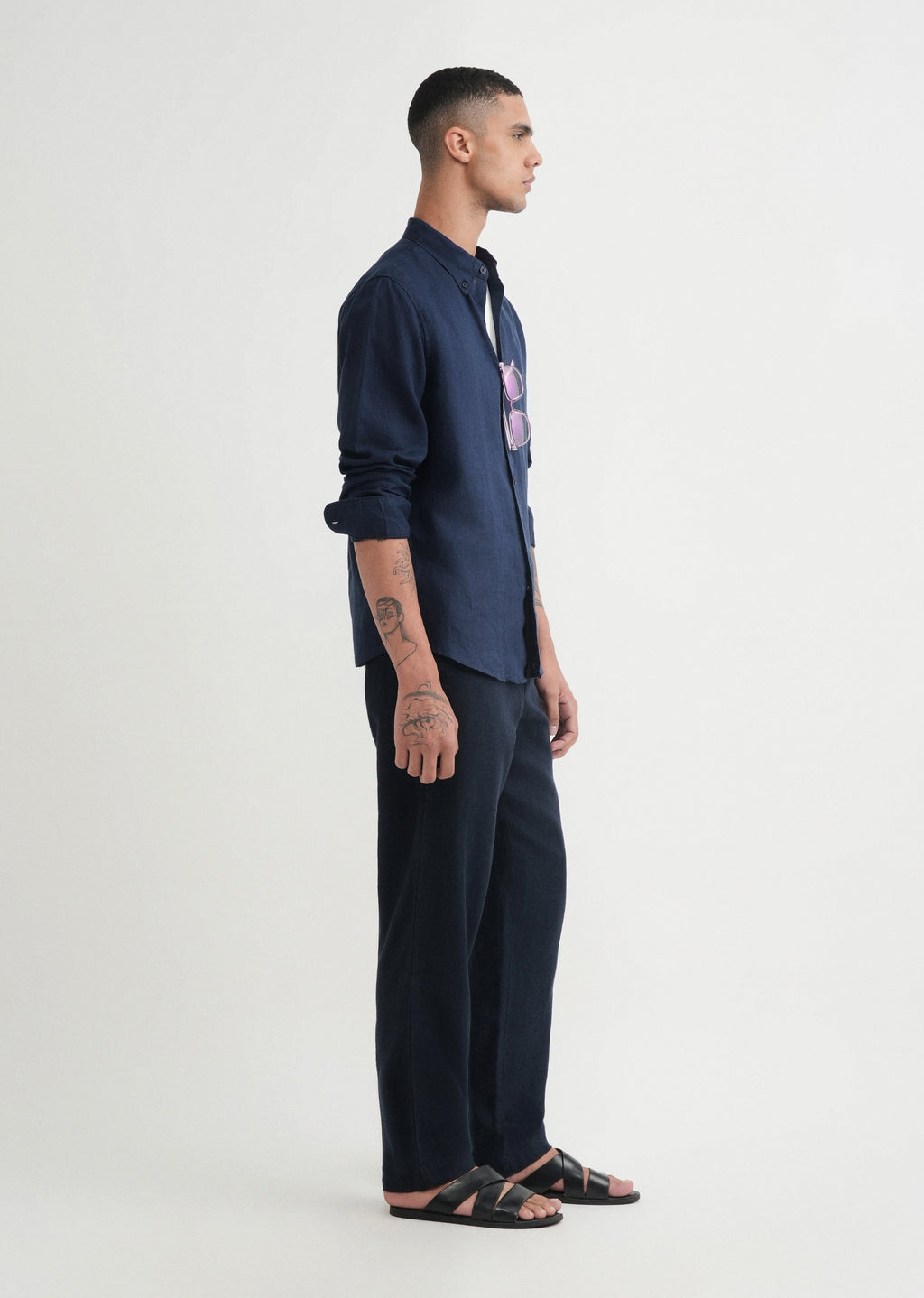 100% Pure Linen Navy Blue Shirt