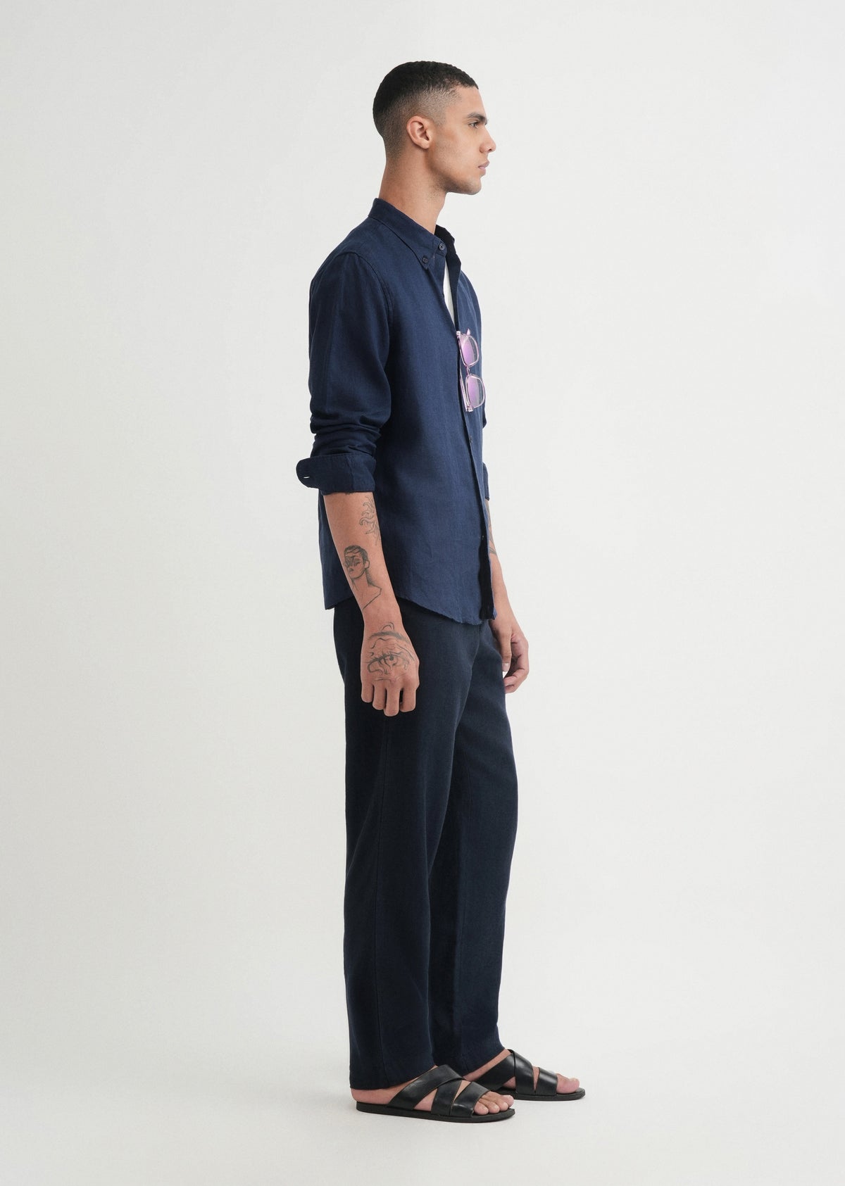 100% Pure Linen Navy Blue Shirt