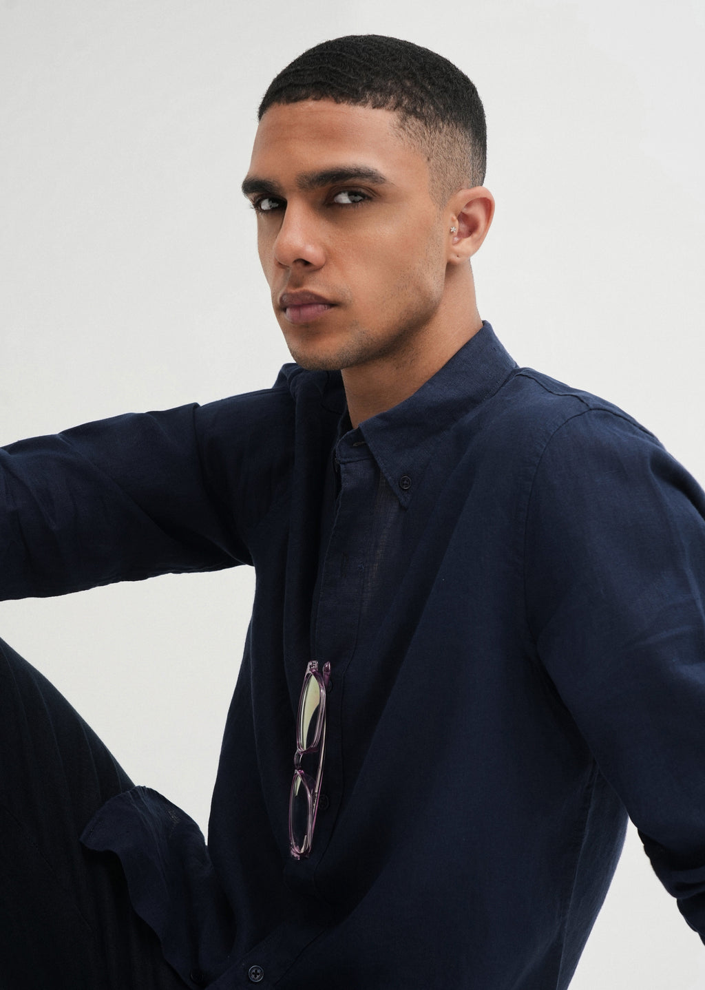 100% Pure Linen Navy Blue Shirt