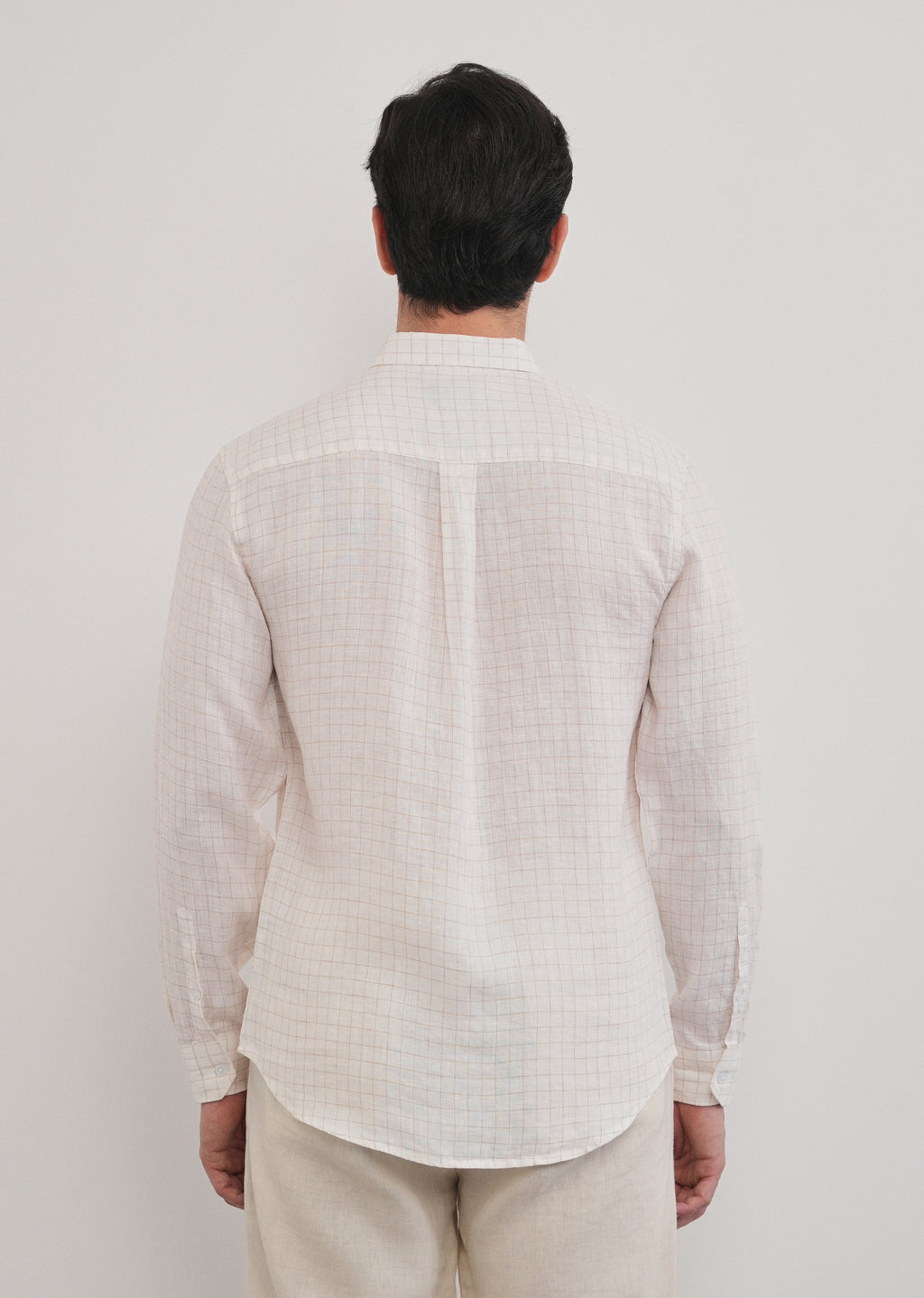 100% Pure Linen Off-White Check Shirt