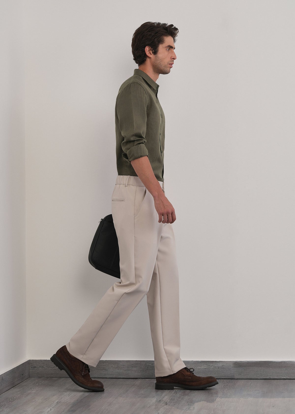 100% Pure Linen Olive Green Plain Shirt