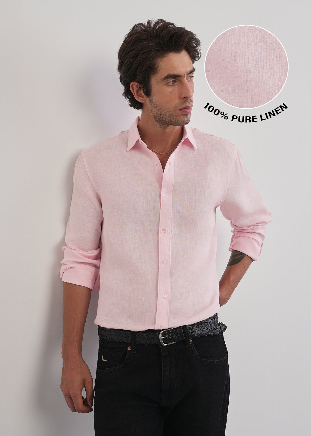 100% Pure Linen Pink Plain Shirt