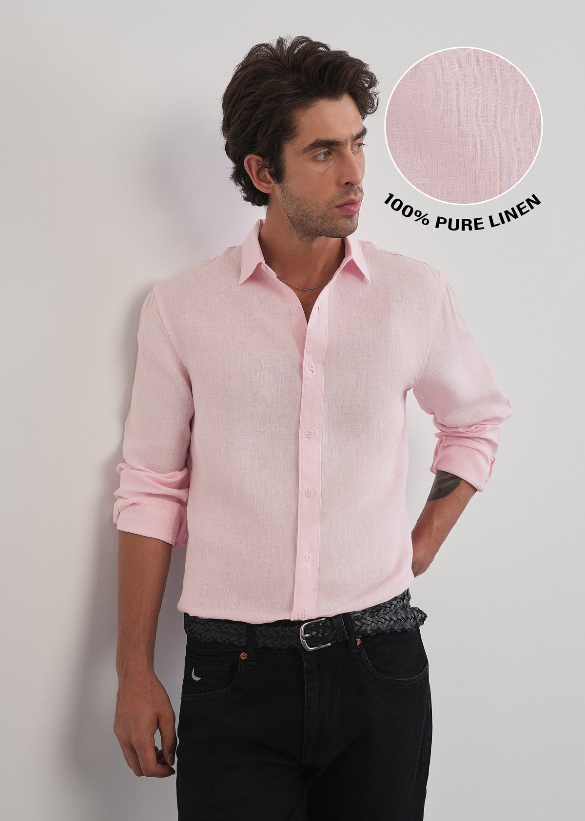 100% Pure Linen Pink Plain Shirt