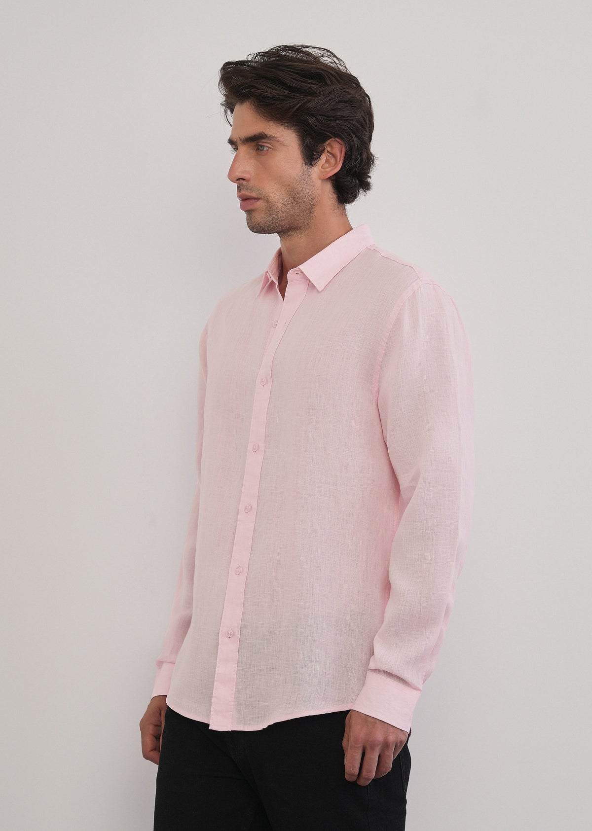100% Pure Linen Pink Plain Shirt