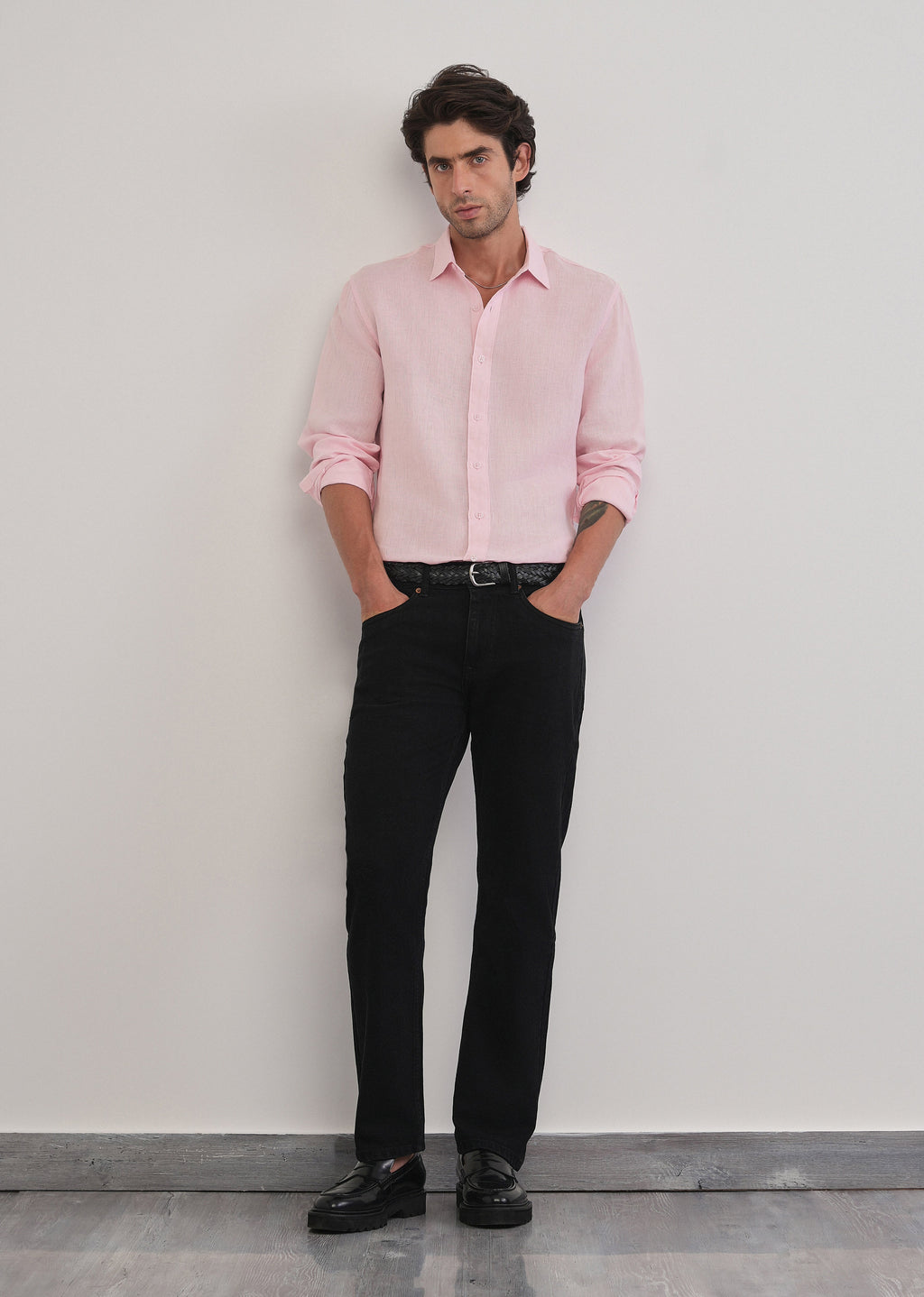 100% Pure Linen Pink Plain Shirt